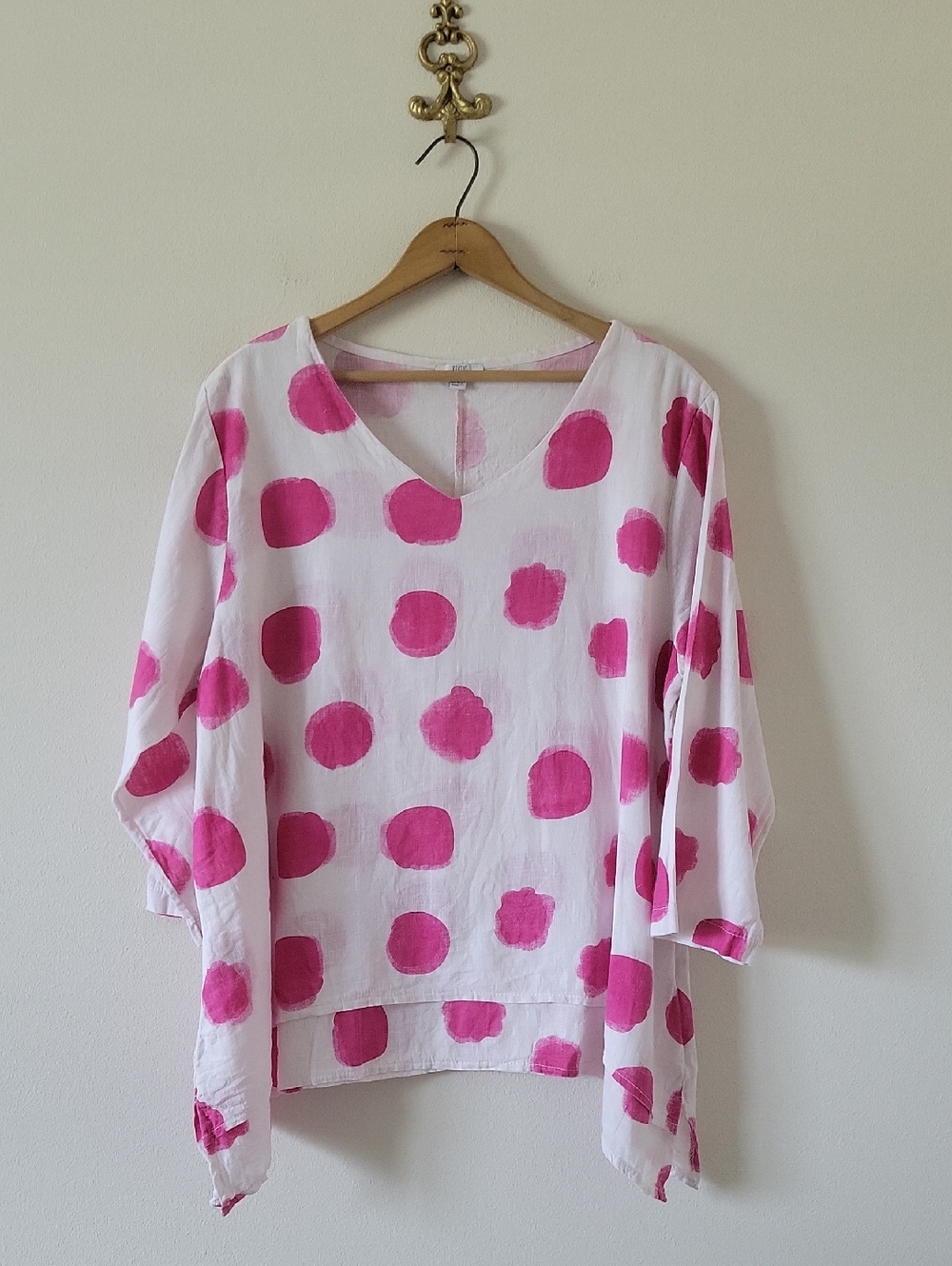 Kaktus Pink White Polka Dot Linen Tunic Size Medium